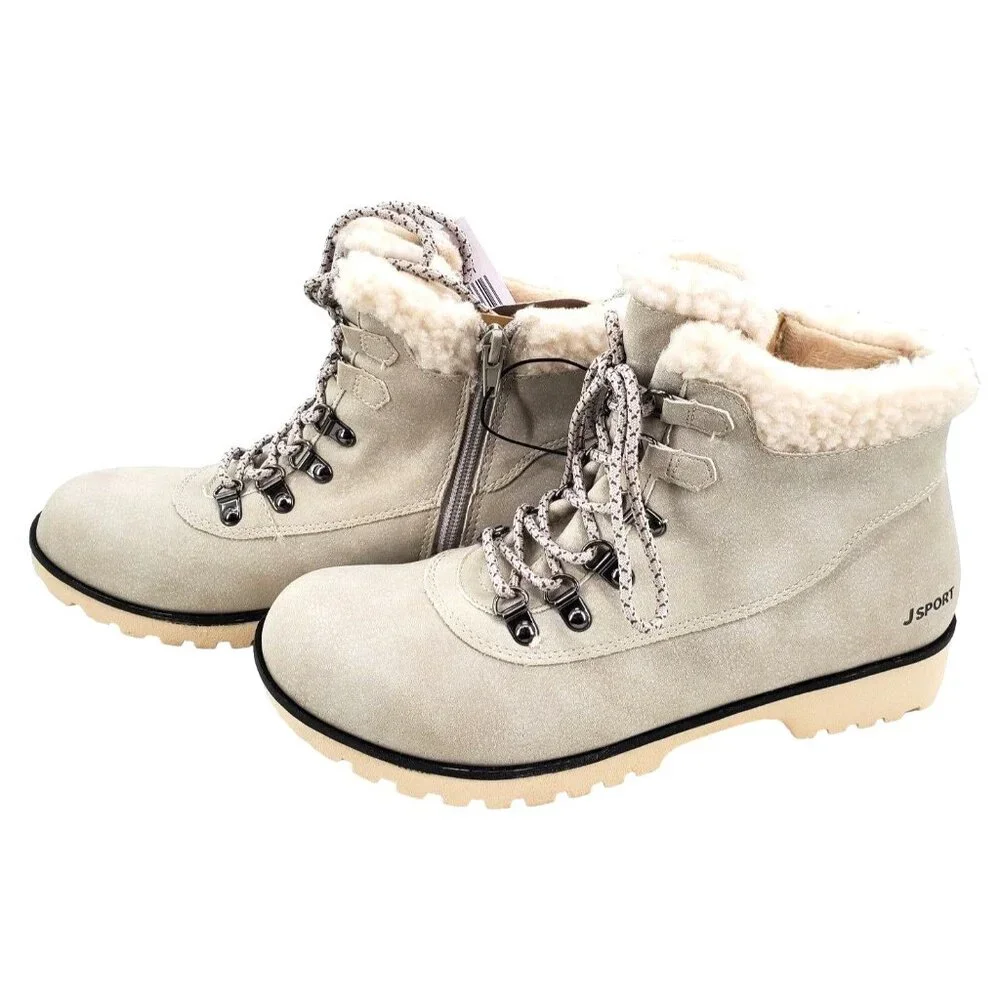 Jsport 6 Boots Faux Fur Shearling Winter Outdoor Weather Lug Chunky Snow Shoes
